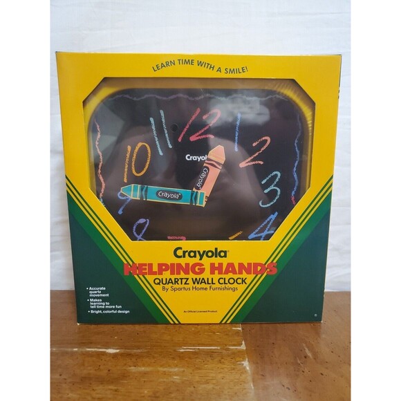Crayola Clock Helping Hands Quartz Wall Clock Kids 1993 Spartus Home Vntg - Picture 1 of 6